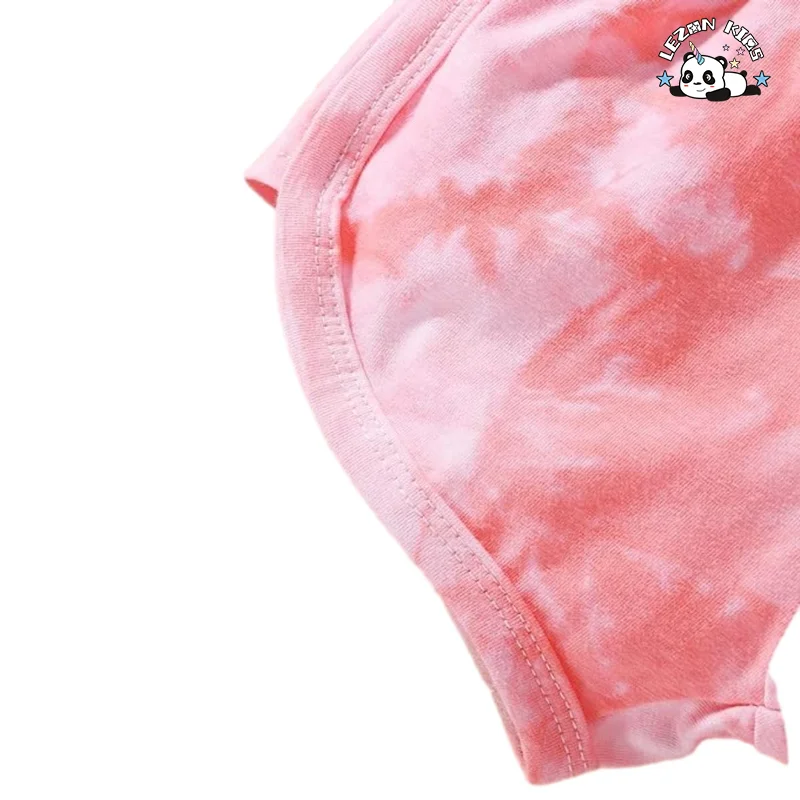 LEZONKIDS - OEM Customizable Colors Cotton Tie Dye T Shirts Shorts Set Girls Summer Sports Set for Kids